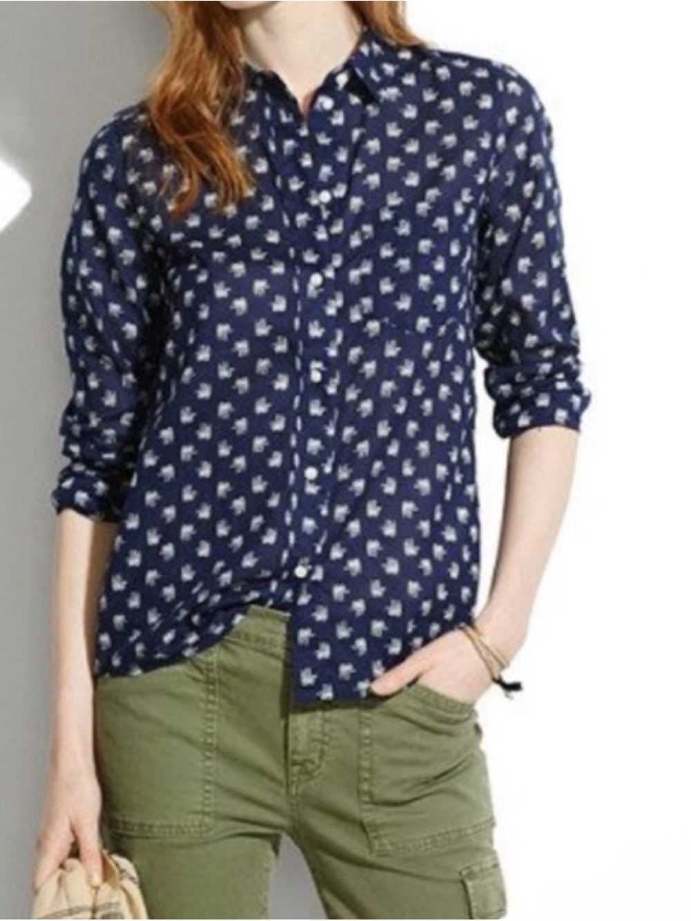 Madewell Navy Blue Elephant March Button down shirt